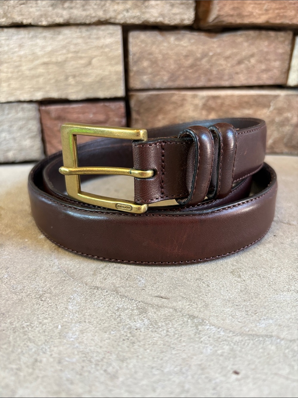 Coach brown leather belt with solid brass buckle